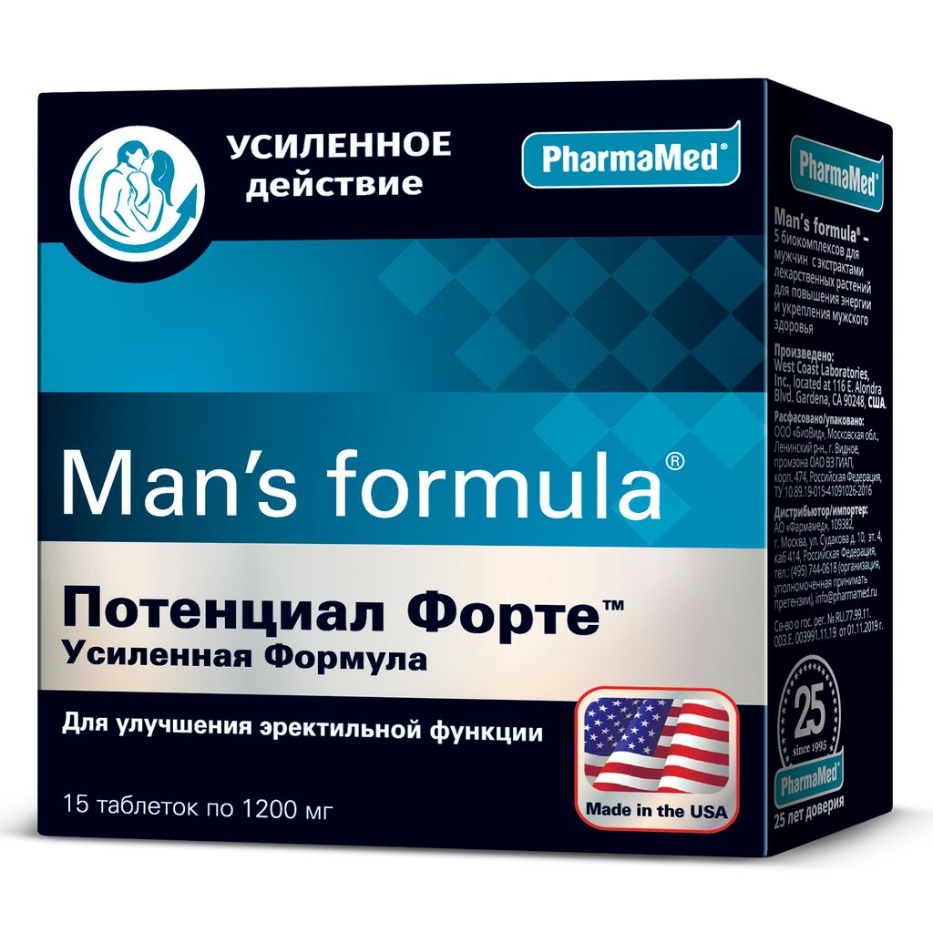 фото упаковки Man's formula Потенциал Форте Усиленная формула, 1200 мг, таблетки, 15 шт. фото упаковки Man's formula Потенциал Форте Усиленная формула