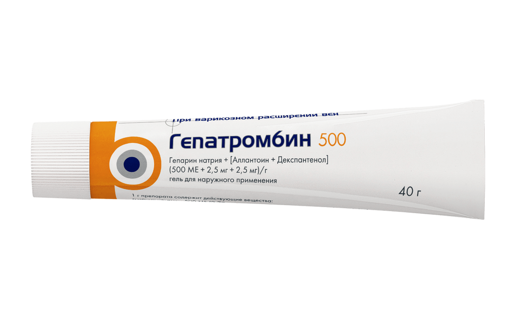 Гепатромбин, 500 МЕ+2.5 мг+2.5 мг/г, гель для наружного применения, 40 г, 1 шт.