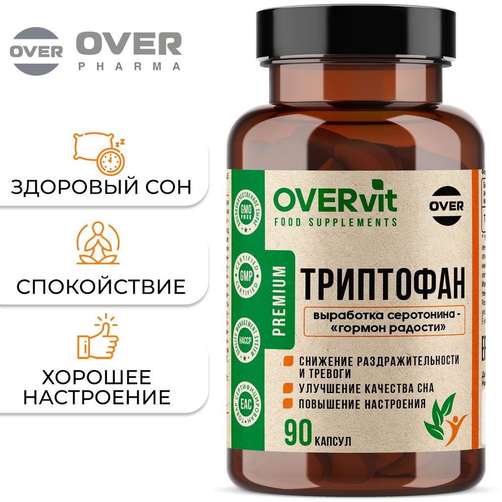 фото упаковки Overvit Триптофан витамины для нервной системы и нормализации сна