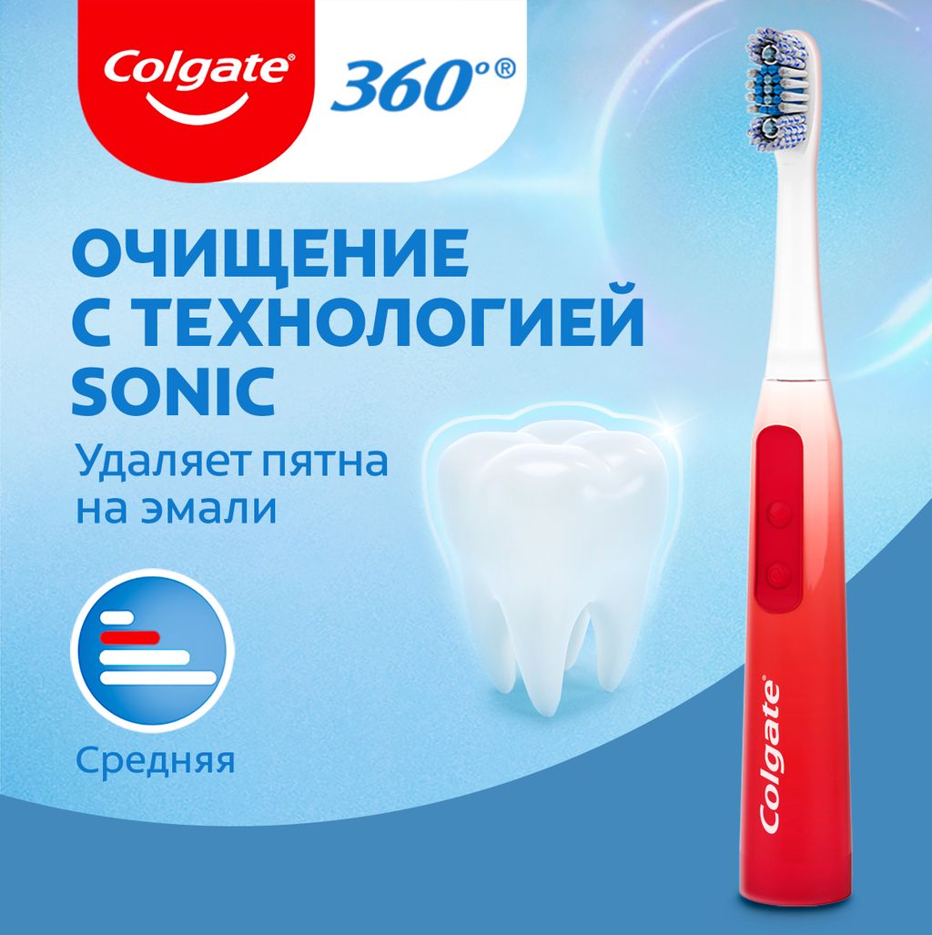 Colgate 360 Optic White Зубная щетка электрическая средняя, щетка зубная, 1 шт.