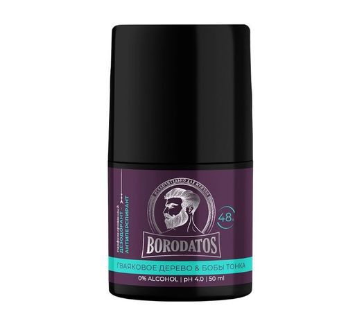 Borodatos Дезодорант-антиперспирант роликовый парфюмированный, гваяковое дерево и бобы тонка, 50 мл, 1 шт.