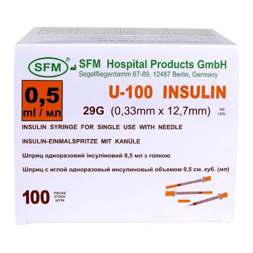 Шприц инсулиновый трехкомпонентный, 0.5 мл, 29G(0.33x12.7)мм, U-100, 10 шт.