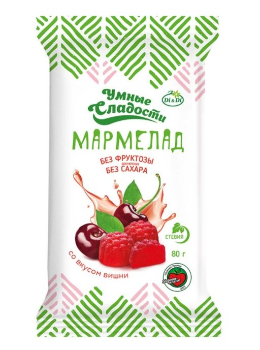 Умные сладости Мармелад желейно-формовой со стевией, со вкусом вишни, 80 г, 1 шт.