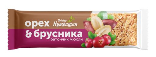 Доктор Нутришин Батончик мюсли, орех брусника, 40 г, 1 шт.