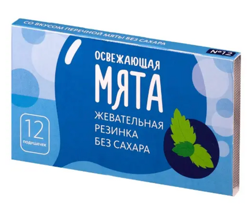 Жевательная резинка без сахара Освежающая мята, мята, 12 шт.
