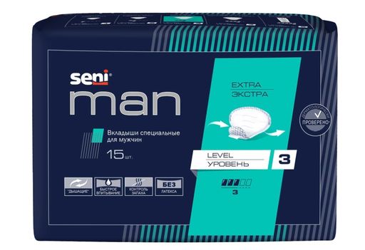 Seni Man Вкладыши специальные для мужчин, Extra Level 3 (экстра уровень 3), 3 капли, 15 шт.
